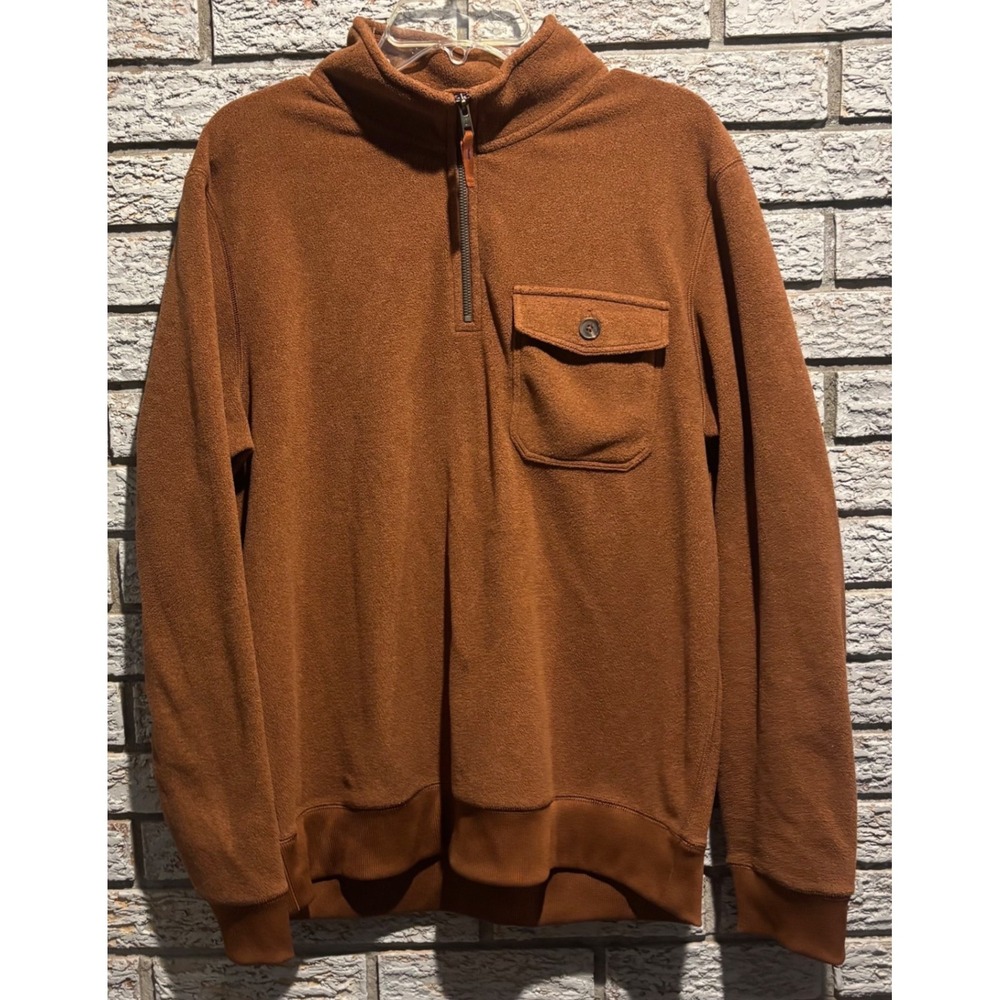 Kit and Ace Mens Fleece Quarter Zip Pullover Brown Large Chest Pocket L